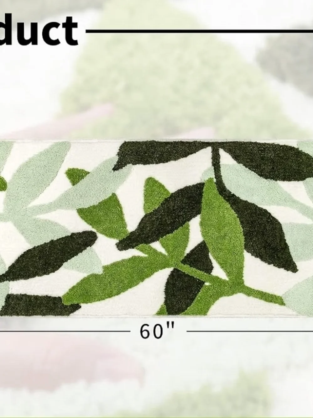 Long Green and White Rug Runner Featuring Beautiful Leaves, Soft